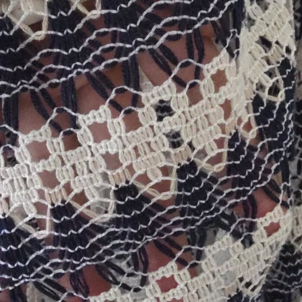 ZARA | CROCHET WIDE LEG PANTS Navy Cream Sz XS - Picture 7 of 9